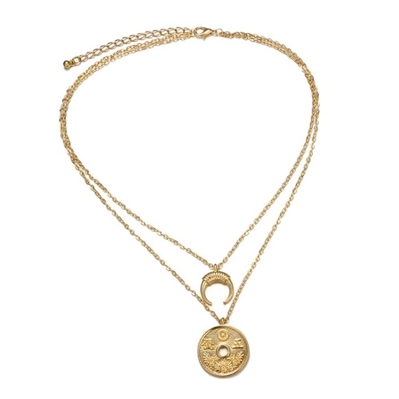 New Gold Crescent Pendant Layered Necklace - Picture 2 of 6
